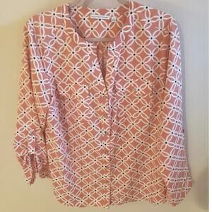 Geometric Daisy Design Salmon Color Long Sleeve Blouse Size Large by Notions